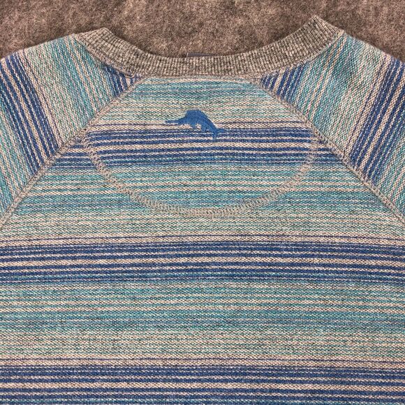 Tommy Bahama Sweater Mens Small Blue Gray Striped Crew Neck 100% Cotton - Picture 7 of 16